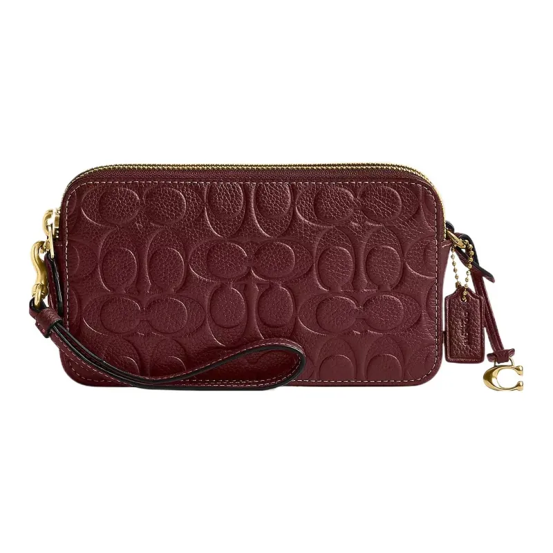 COACH Kira Polished Pebbled Leather Camera Bags Shoulder Bag Crossbody Bag Small Size Women's Brass & Burgundy-0