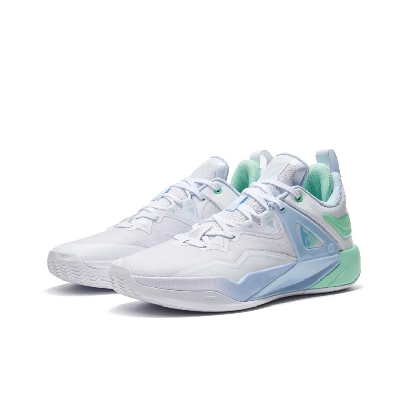 XTEP Basketball Shoes Men Mid Top New White/Light Neon Turquoise-3