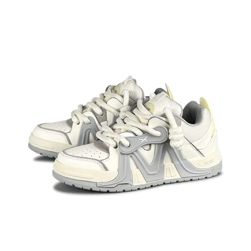 TOFAVE Puffy Shoes Abrasion Resistant Slip Resistant Low Top Skateboard Shoes Unisex Classic White Gray-1