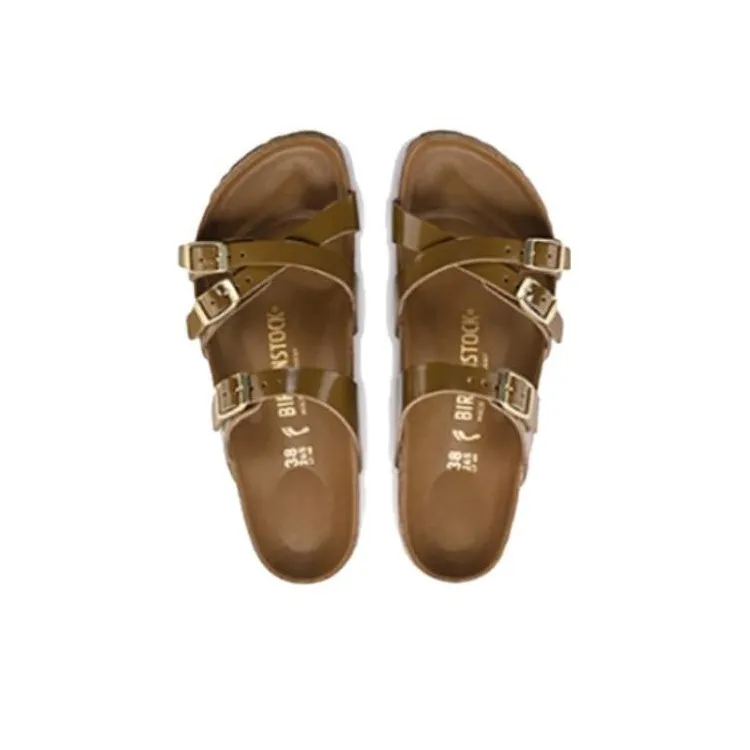 Birkenstock Franca Natural Leather Patent Narrow Fit Sandals 'High Shine Mud Green' Women's-4