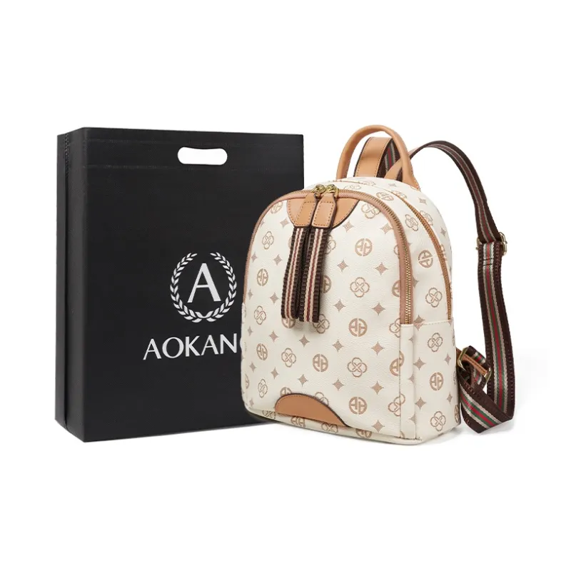 AOKANG PVC Portable Backpack Monogram Bag Commuter Bag Regular Women's Coffee/White-5