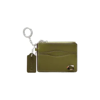 COACH Leather Card Holder Unisex Olive Green
