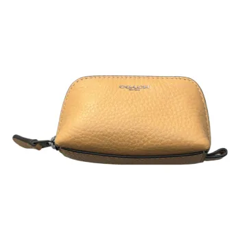 COACH Cosmetic Pebbled Leather Makeup Bag, Clutch Mini Women's Yellow