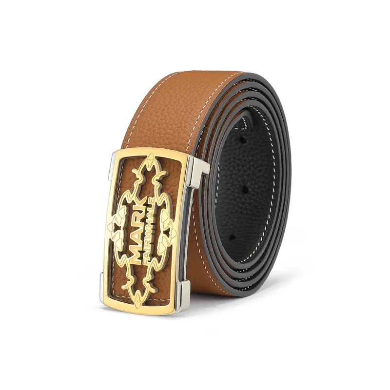 FAIRWHALE Brand Designed Plate Buckle Double Sided In Top Grain Cow Leather Genuine Leather Belts Men's Width 3.5CM-1