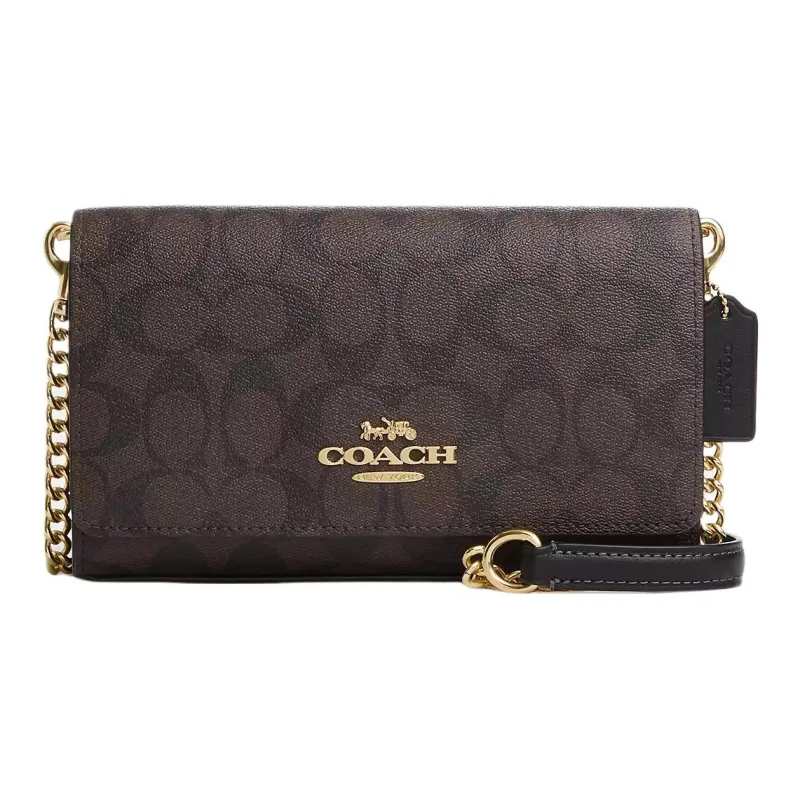 COACH Canvas With Leather Shoulder Bag, Crossbody Bag Trumpets Women's Brown Black-0