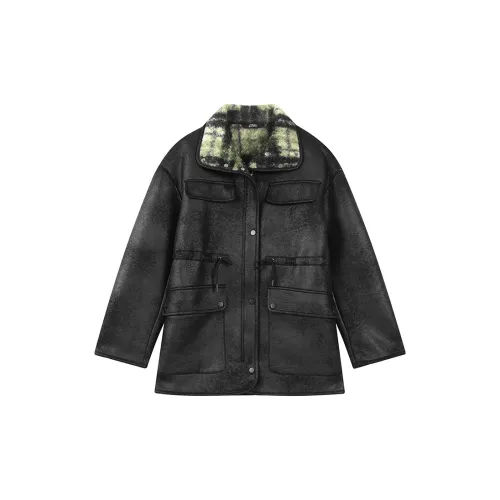 ELF SACK Puffer Jackets Women's Plaid Green/Black