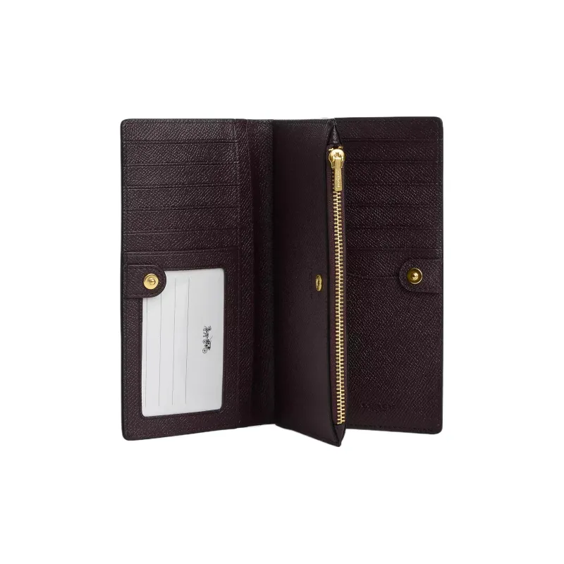 COACH Slim Wallet Cross-Stitch Leather Wallet Small Size Women's Black-1