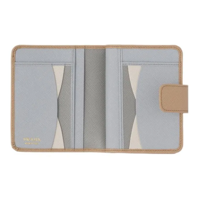 PRADA Saffiano Leather Wallet Trumpets Women's Stone Color & Cornflower Blue-4