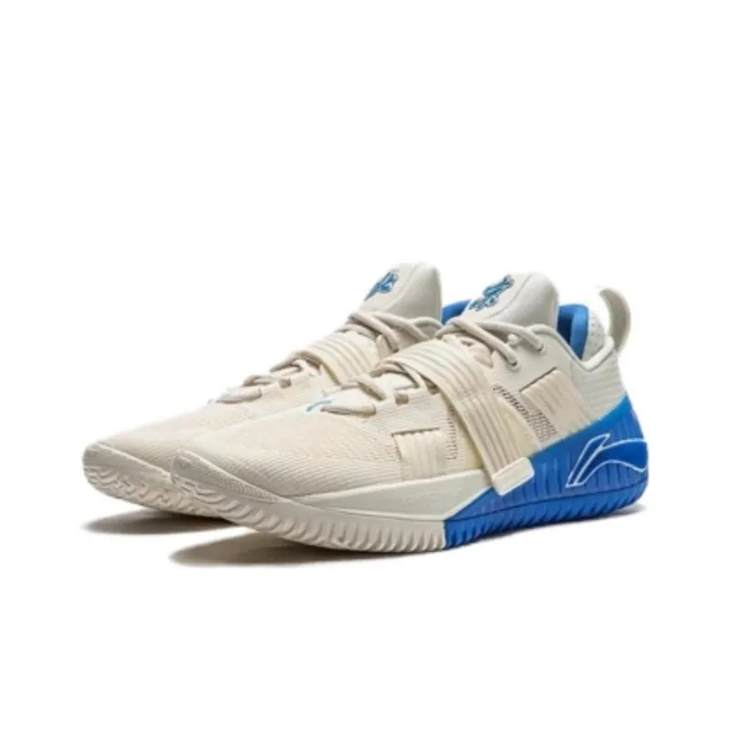 LiNing Rage Anti Slip Wear Resistant Low Top Basketball Shoes Men's White Blue-2