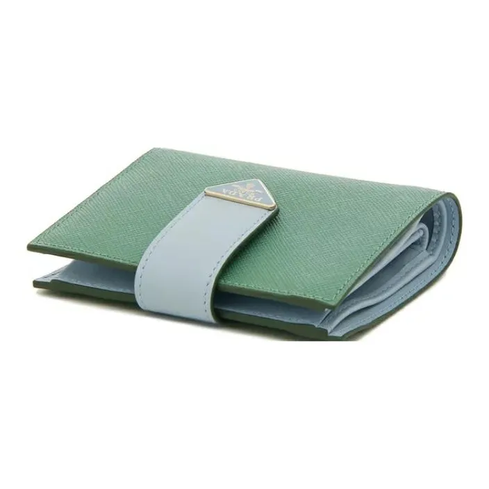 PRADA Leather Wallet Small Size Women's Green & Blue-1