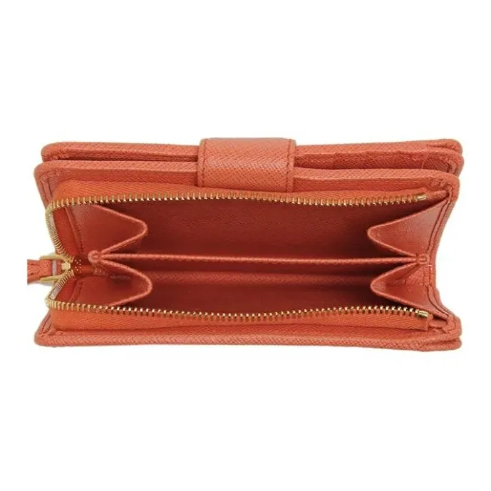 PRADA Saffiano Leather Wallet Small Size Women's Orange-3