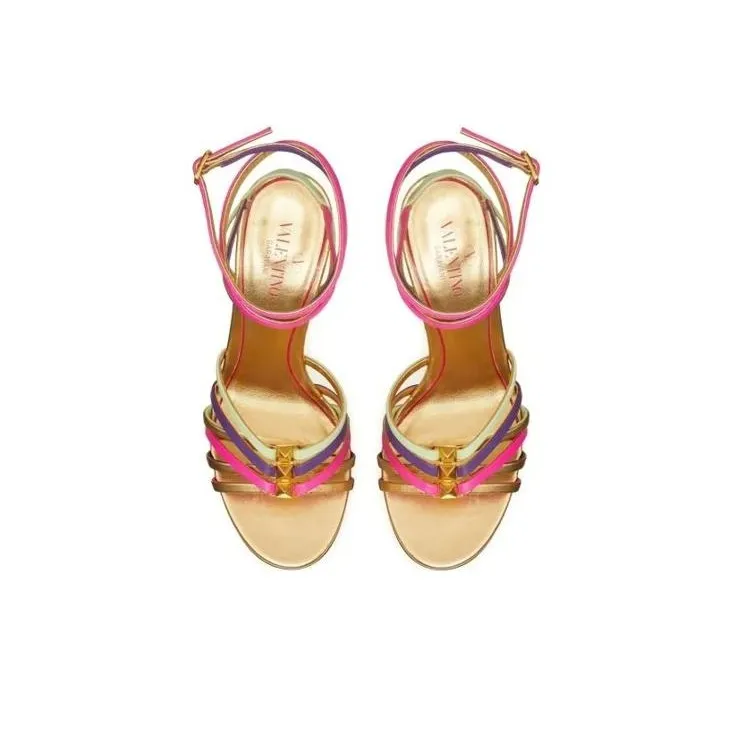 Valentino Garavani Rockstud Metallic Open Toe Sandals Women's-3