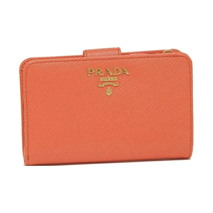 PRADA Saffiano Leather Wallet Small Size Women's Orange-1