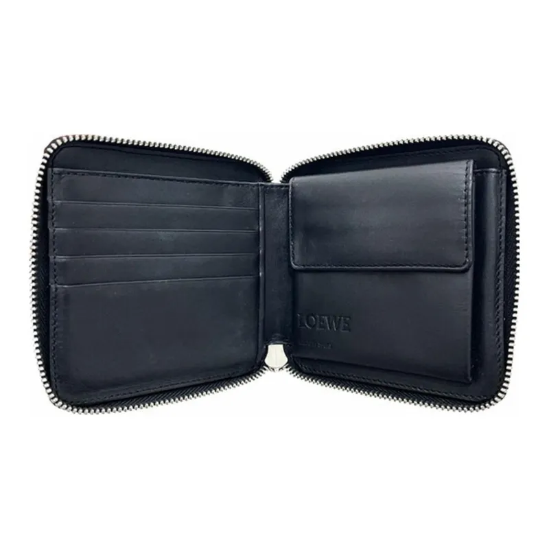 LOEWE Leather Wallet Mini Unisex Brown Multicolor Khaki Green-4