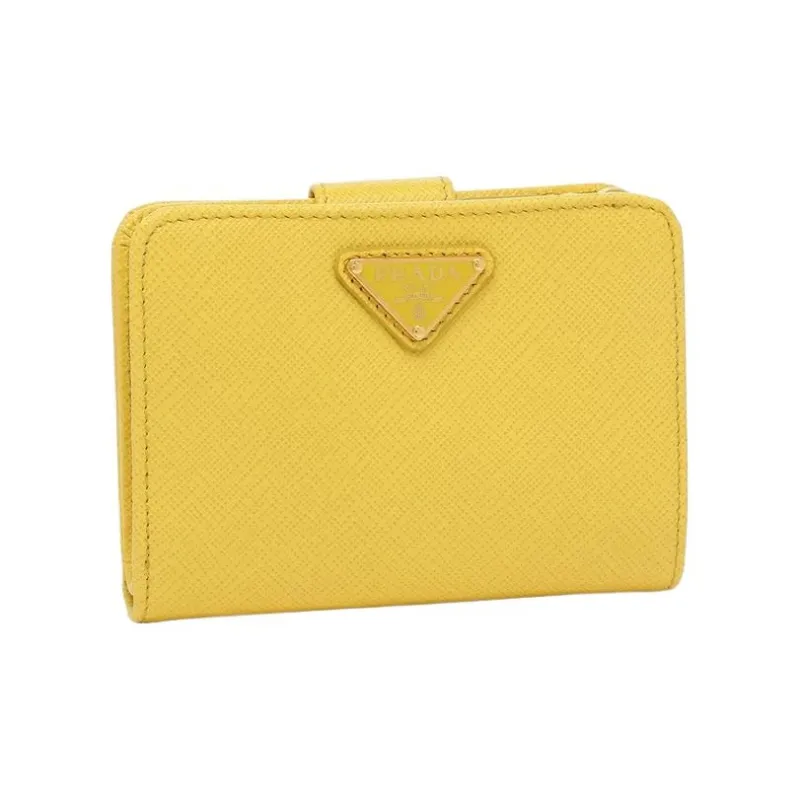 PRADA Saffiano Calfskin Wallet Small Size Women's Yellow-1