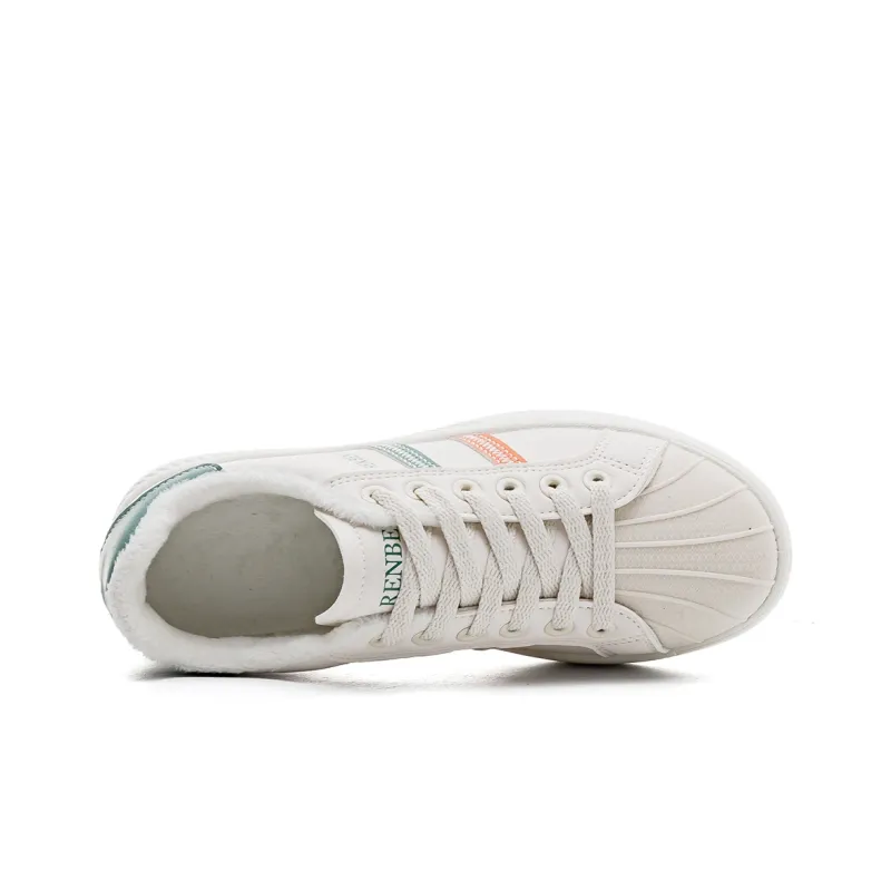 RENBEN Warm Water Resistant Wear Resistant Lightweight Low Top Skateboard Shoes Women's Beige Green-3
