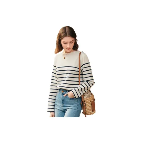 Famanxuan T-Shirts Women's Stripes Navy Blue