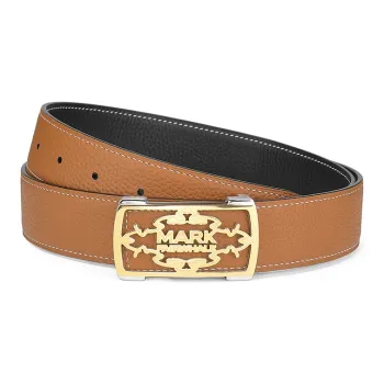 FAIRWHALE Brand Designed Plate Buckle Double Sided In Top Grain Cow Leather Genuine Leather Belts Men's Width 3.5CM