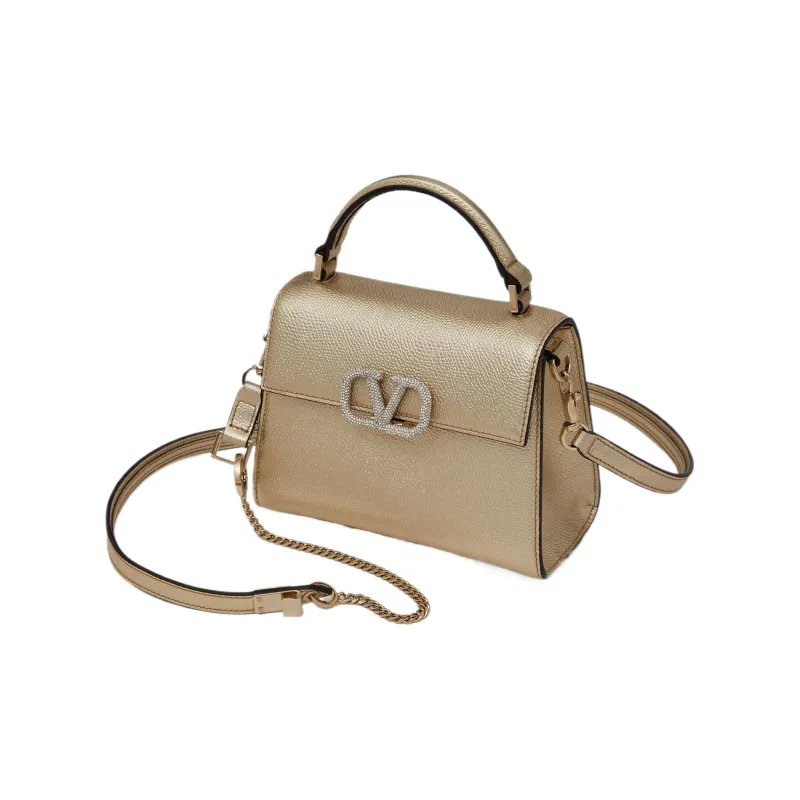 Valentino VSLING Grained Calfskin Shoulder Bag Crossbody Bag Handbag Mini Women's Platinum With Crystal Color-2