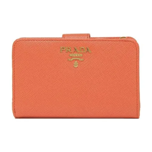 PRADA Saffiano Leather Wallet Small Size Women's Orange