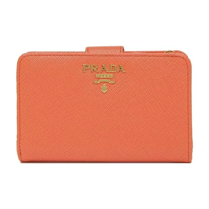PRADA Saffiano Leather Wallet Small Size Women's Orange-0