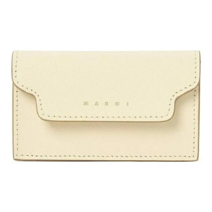 MARNI Saffiano Calfskin Card Holder Women's Beige-0
