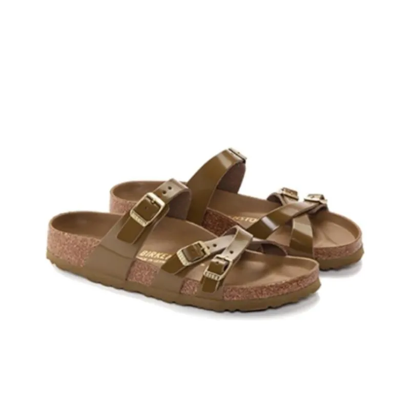 Birkenstock Franca Natural Leather Patent Narrow Fit Sandals 'High Shine Mud Green' Women's-3