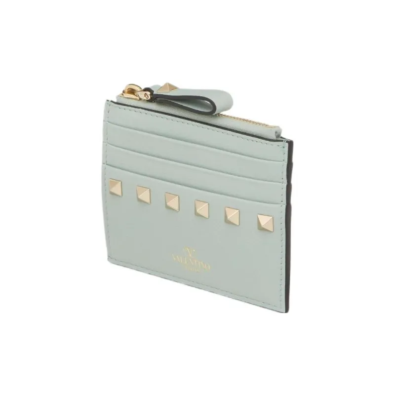 Valentino Rockstud Calfskin Coin Purses Card Holders Women's Aquamarine Stone Color-1