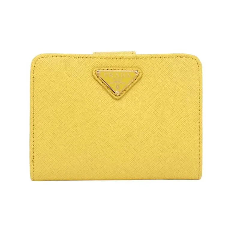 PRADA Saffiano Calfskin Wallet Small Size Women's Yellow-0