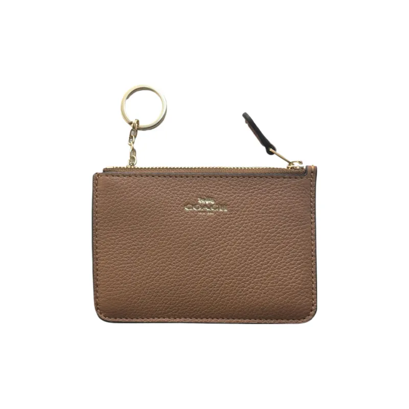 COACH Key Case Leather Coin Purse, Key Pouch, Wallet, Card Holder Unisex Brown-1
