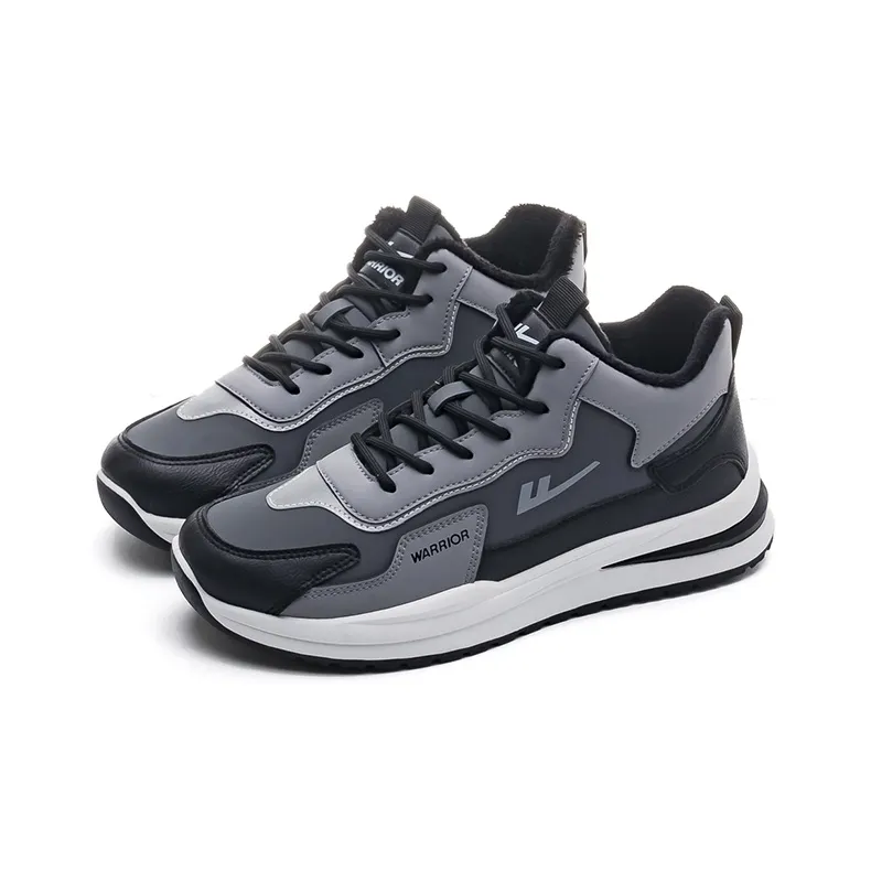 Warrior Warrior Thickened And Fleece Lined Padded Shoes Lightweight Low Top Casual Shoes Men's Black-3