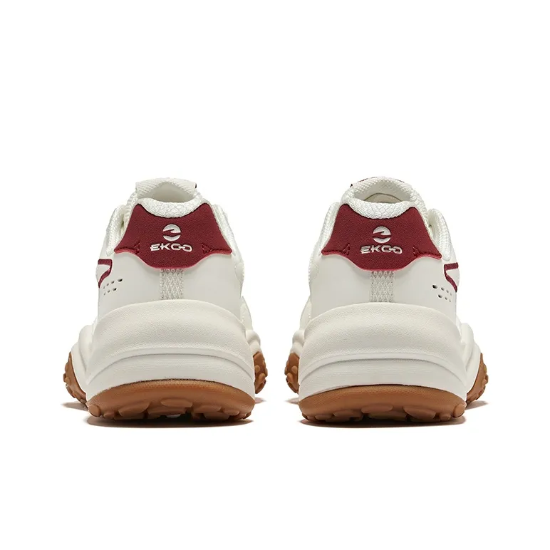 Erke Cheese Cushioning Wear-Resistant Low-Top Casual Shoes Women's Microcrystal White Velvet Red-3