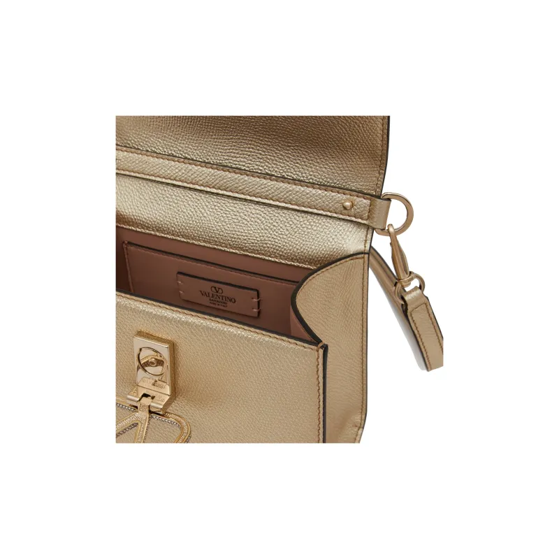 Valentino VSLING Grained Calfskin Shoulder Bag Crossbody Bag Handbag Mini Women's Platinum With Crystal Color-6