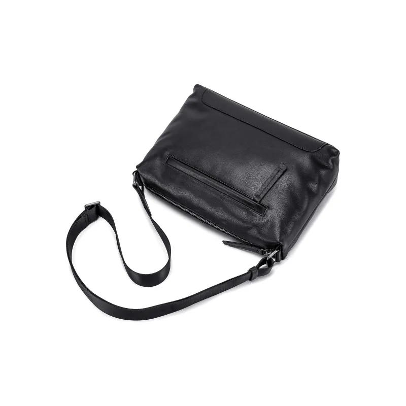 Ace Paul Litchi Grain Top Grain Cow Leather Crossbody Bag Shoulder Bag Medium Size Unisex Black-5