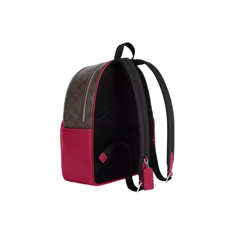 COACH Court Coated Canvas With Genuine Stone Grain Leather Backpack Large Size Women's Silver Brown Bright Purple-1