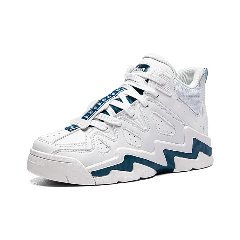 Kappa Slip Resistant Mid Top Vintage Basketball Shoes Unisex White Green-2