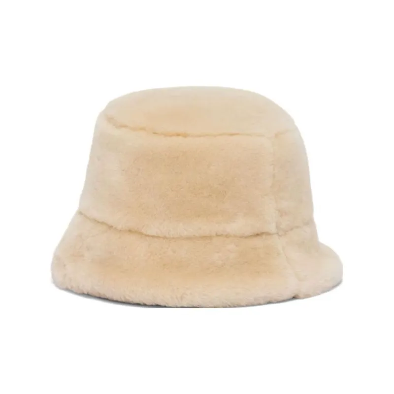 PRADA Silk, Sheepskin, Leather, And Fur Bucket Hats Women's White-1