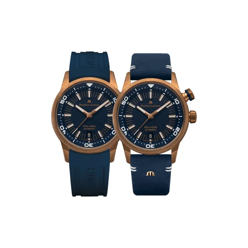 MAURICE LACROIX Automatic Mechanical Movement Men's Watches Watch 42 Blue Dial Bronze Watch Case Rubber Leather Strap-1