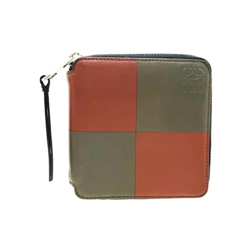 LOEWE Leather Wallet Mini Unisex Brown Multicolor Khaki Green
