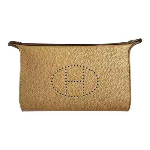 HERMES Videpoches Cow Leather With Canvas Plate Bag Fanny Pack Shoulder Bag Crossbody Bag Women's Cookie