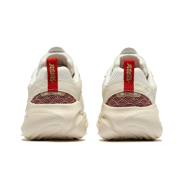 Erke Hidden Dragon Holds Blessing Cushioning Wear-Resistant Low-Top Jogging Shoes Men's New Year Red-3