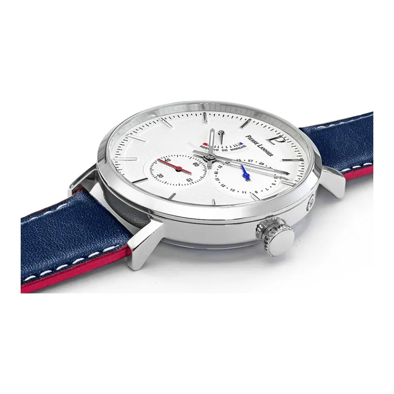 PierreLannier Evidence Collection Wrist Watch Mechanical Movement Genuine Leather Strap White Dial Men's Watches-2