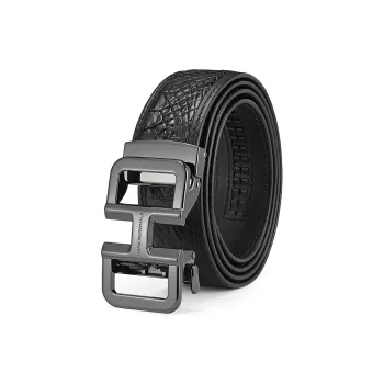 FAIRWHALE Chinese Fashion Trend Authentic Cut Out Automatic Buckle Crocodile Leather Belts Men's Width 3.5CM