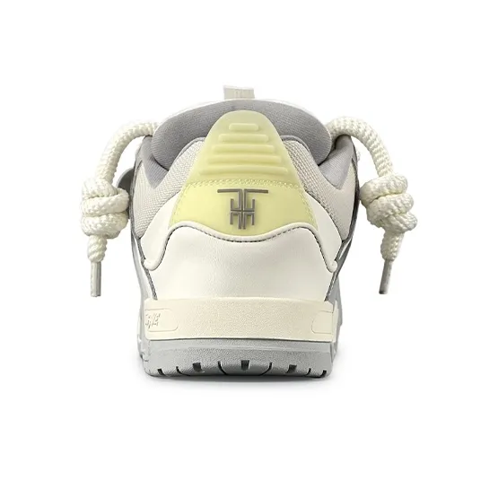 TOFAVE Puffy Shoes Abrasion Resistant Slip Resistant Low Top Skateboard Shoes Unisex Classic White Gray-3