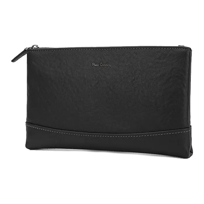 PIERRE CARDIN Cow Leather Clutch Tubas Men's Black-2