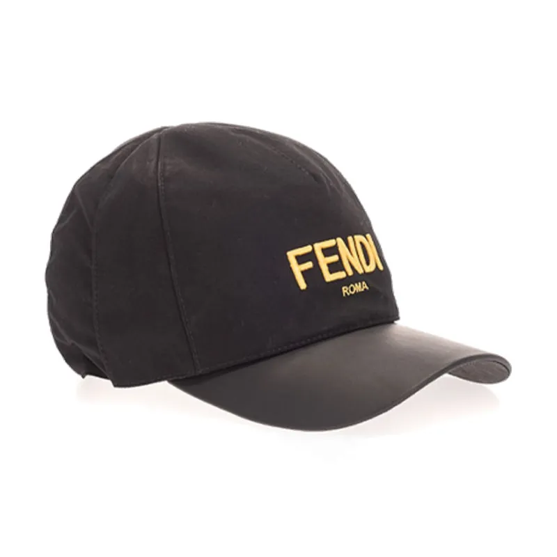 FENDI Cotton, Calfskin, Polyester Baseball Caps Men's Black-1
