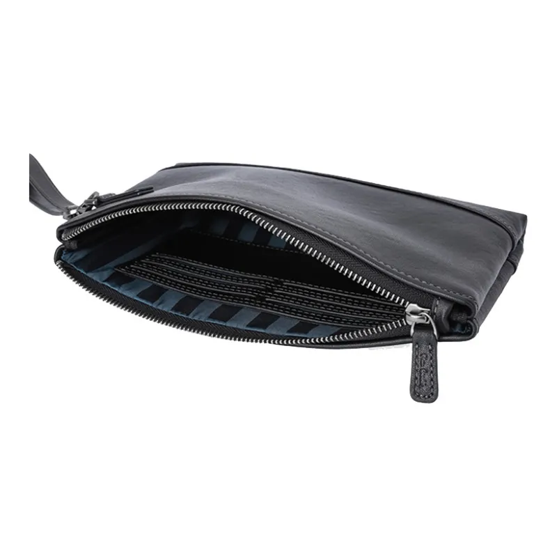 PIERRE CARDIN Cow Leather Clutch Tubas Men's Black-5