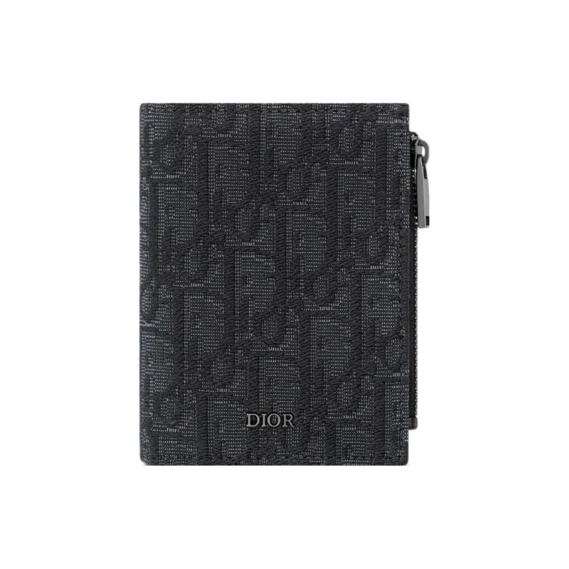 DIOR Oblique Jacquard Fabric Card Holder Men's Black-0