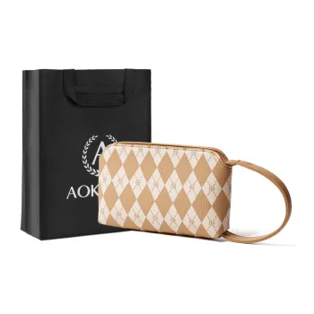 AOKANG PVC Coin Purse Handheld Bag Clutch Mini Women's Cream Apricot/Black