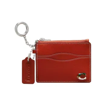 COACH Zip Top Card Case Leather Card Holder Women's Dark Orange